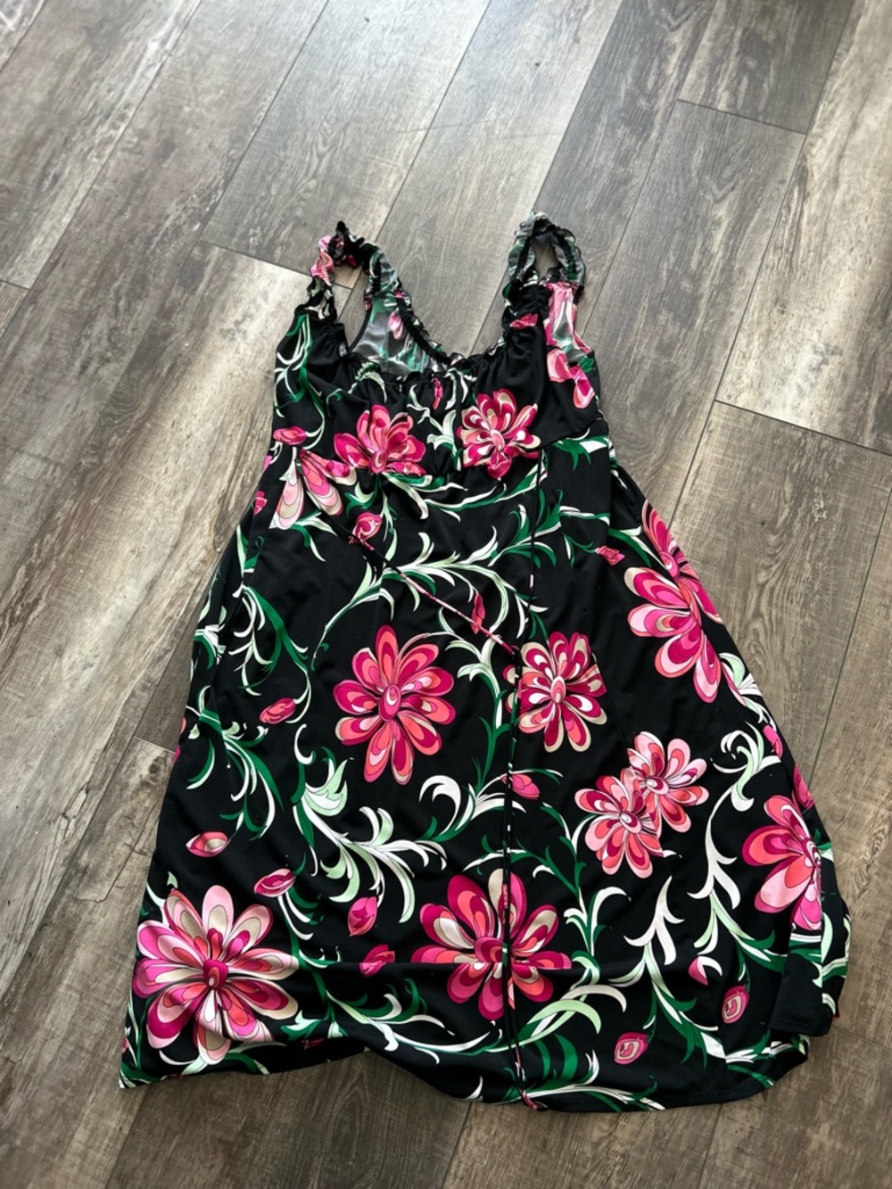 Black Floral Sundress with Pink & Green Blooms large BP2